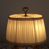 French Antique 2 Light Bronze Boulotte Table Lamp With Cream Pleated Shade
