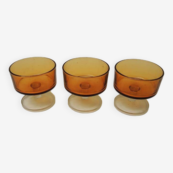 3 Old Luminarc Amber Champagne Glasses Suede Model