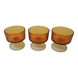 3 Old Luminarc Amber Champagne Glasses Suede Model