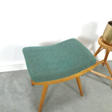 Vintage footrest stool with blue-green cushion