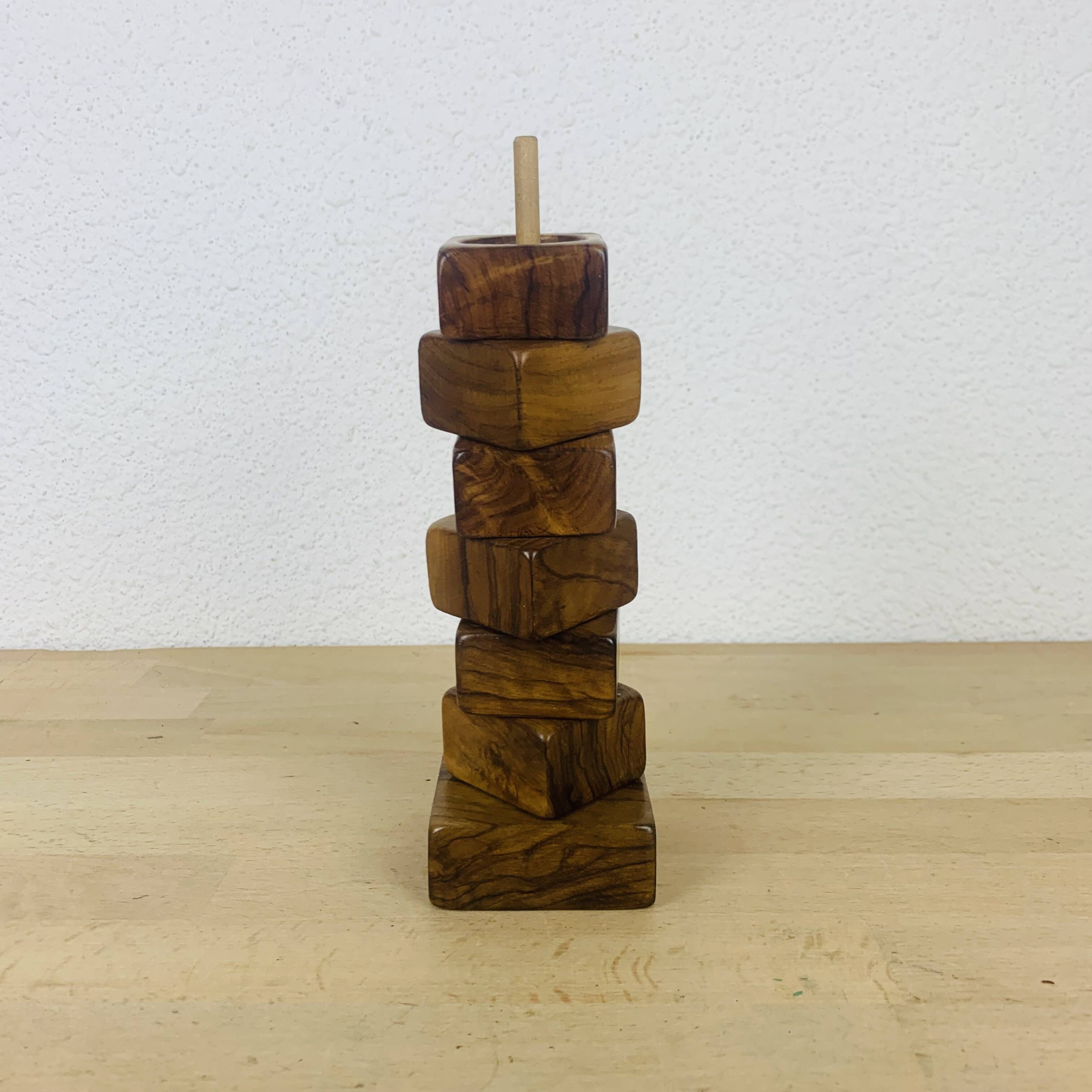 6 olive wood egg cups and their support