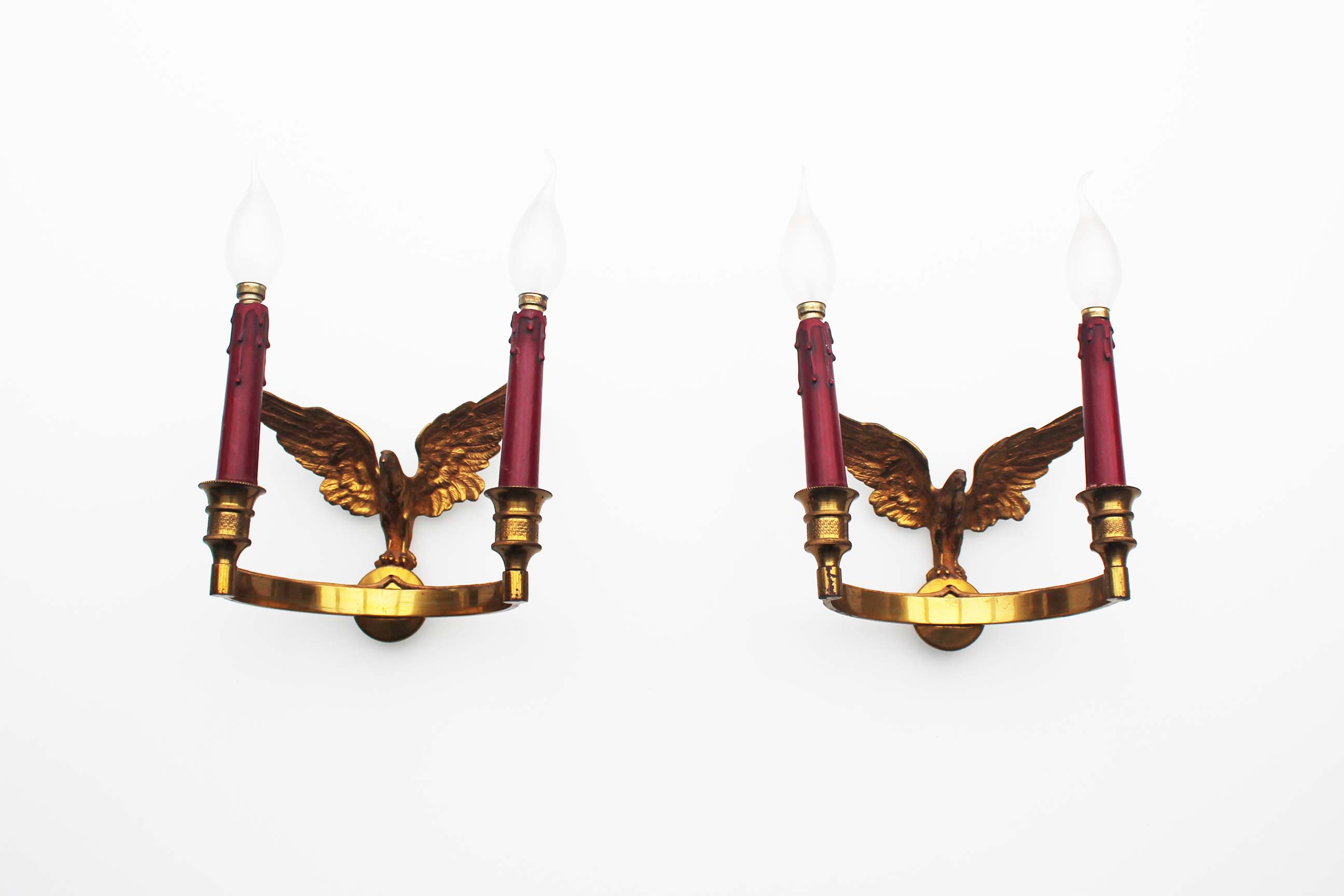 Pair of Antique 1950's Solid brass Empire Style 'Eagle' wall sconces