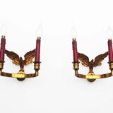 Pair of Antique 1950's Solid brass Empire Style 'Eagle' wall sconces