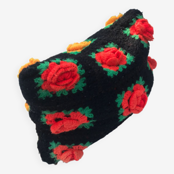Coussin crochet fleurs vintage