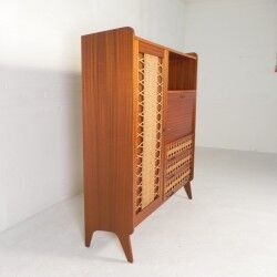 Vintage buffet, rattan and wood secretary from the 1960s.