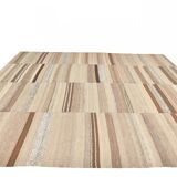 Brown & Beige Striped Large Vintage Kilim Rug, 306x336Cm
