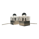Cubic metal and glass bedside lamps, 70s