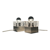 Lampes de chevet cubiques en métal et en verre, années 70