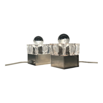 Lampes de chevet cubiques en métal et en verre, années 70