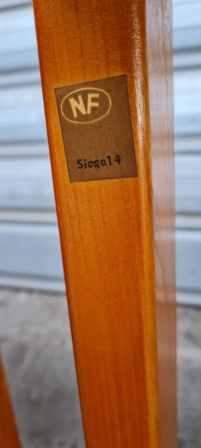 Set of 8 chairs in elm and straw by Maison Regain