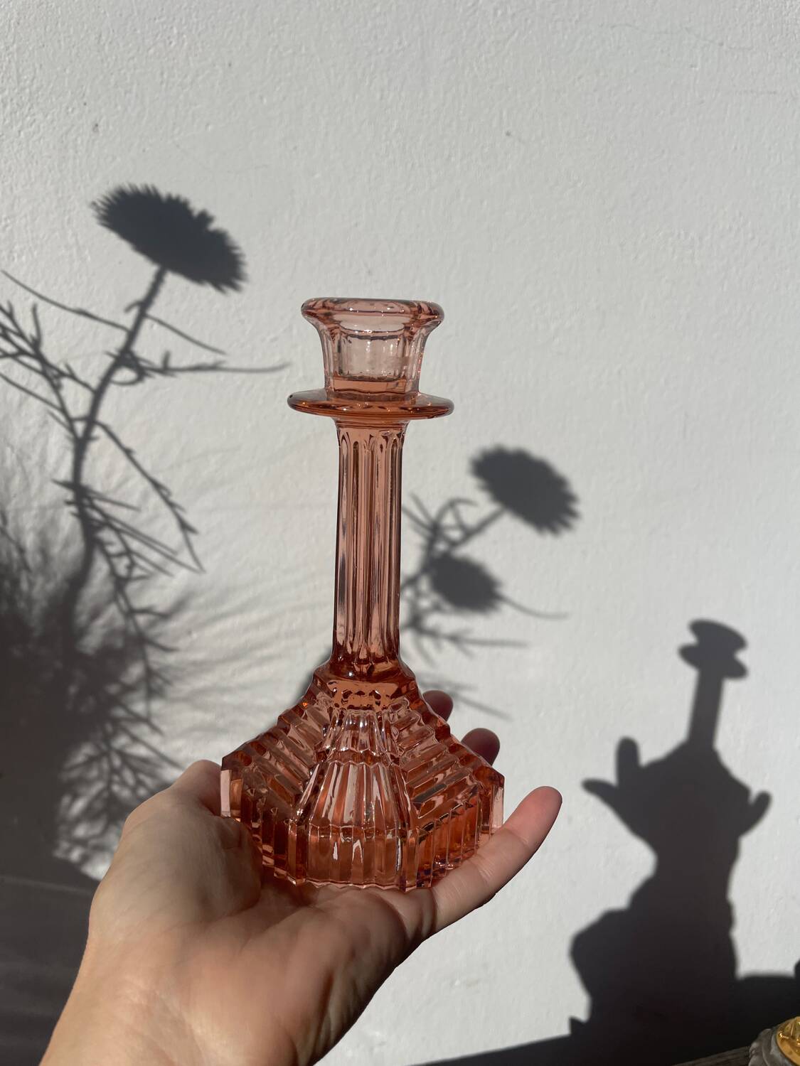 Art Deco pink glass candlestick
