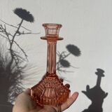 Art Deco pink glass candlestick
