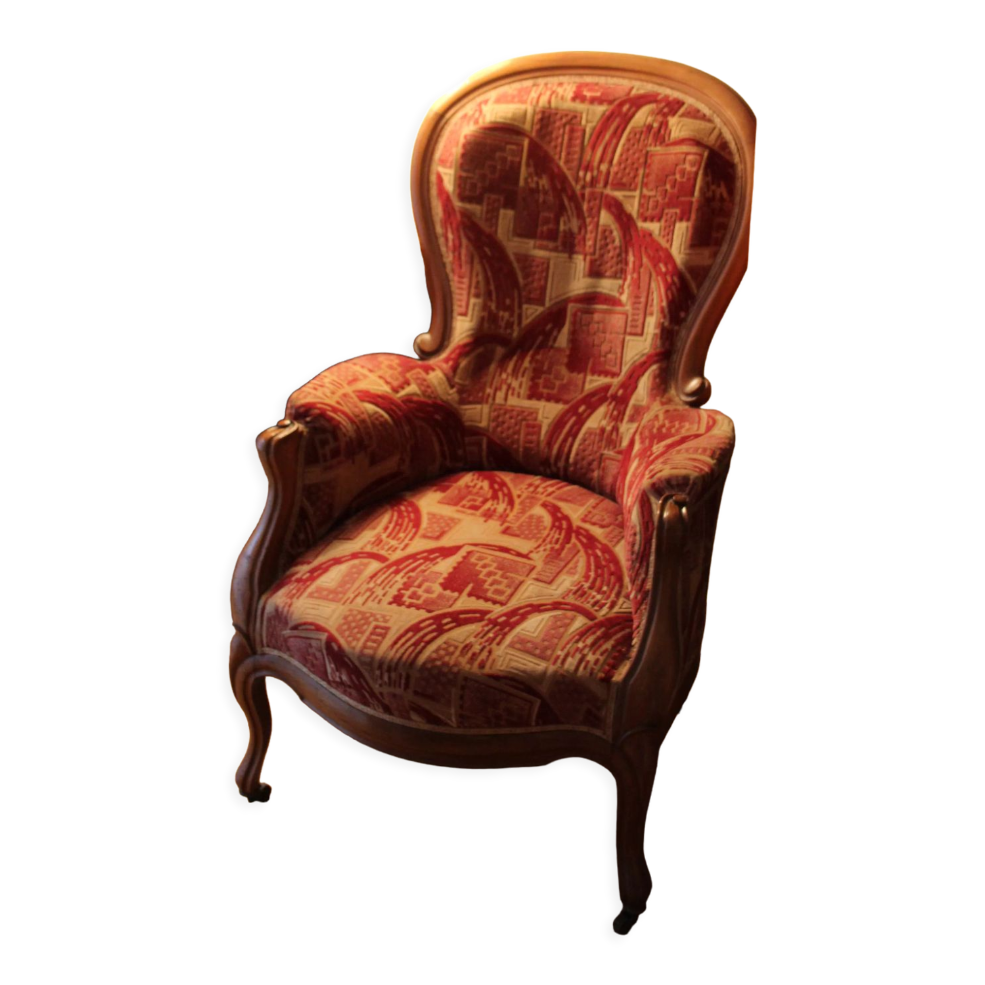 Armchair shepherdess red beige vintage antique