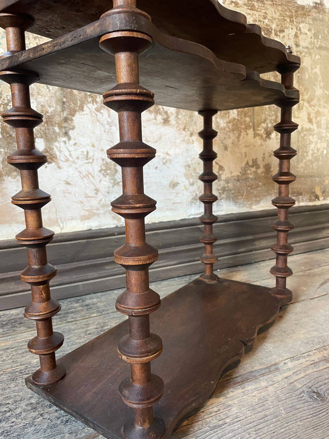 19th Century Original French Bobbin Turned Wooden Shelving Unit, Two Tier D