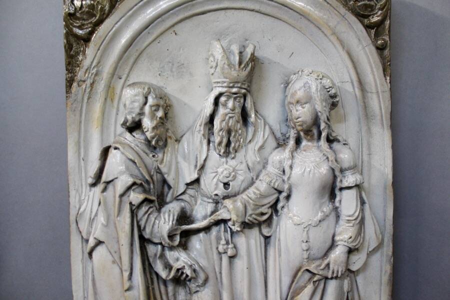 Bas relief religious scene in terracotta