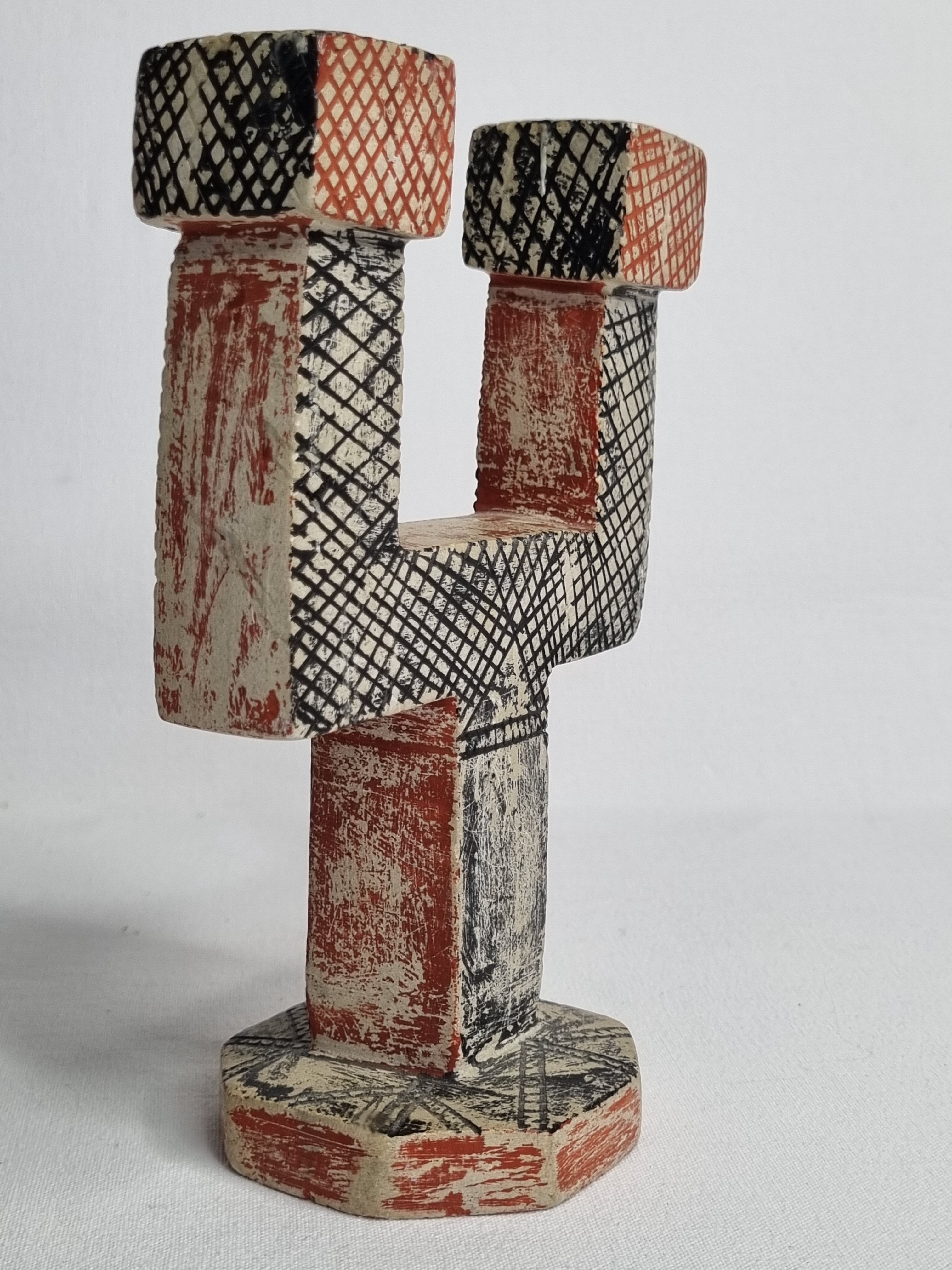 Ethnic candle holder with two branches, Moroccan handicrafts, 18 cm