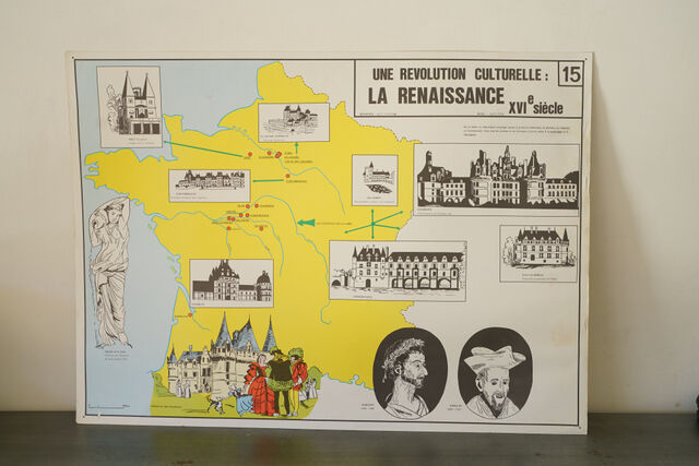 Affiche scolaire "conquêtes des océans"  recto  " la Renaissance" en verso