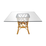 Square glass table with rattan base