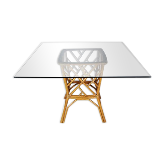 Square glass table with rattan base