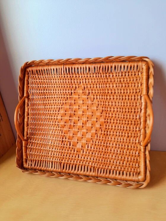 Woven rattan plateau 60s