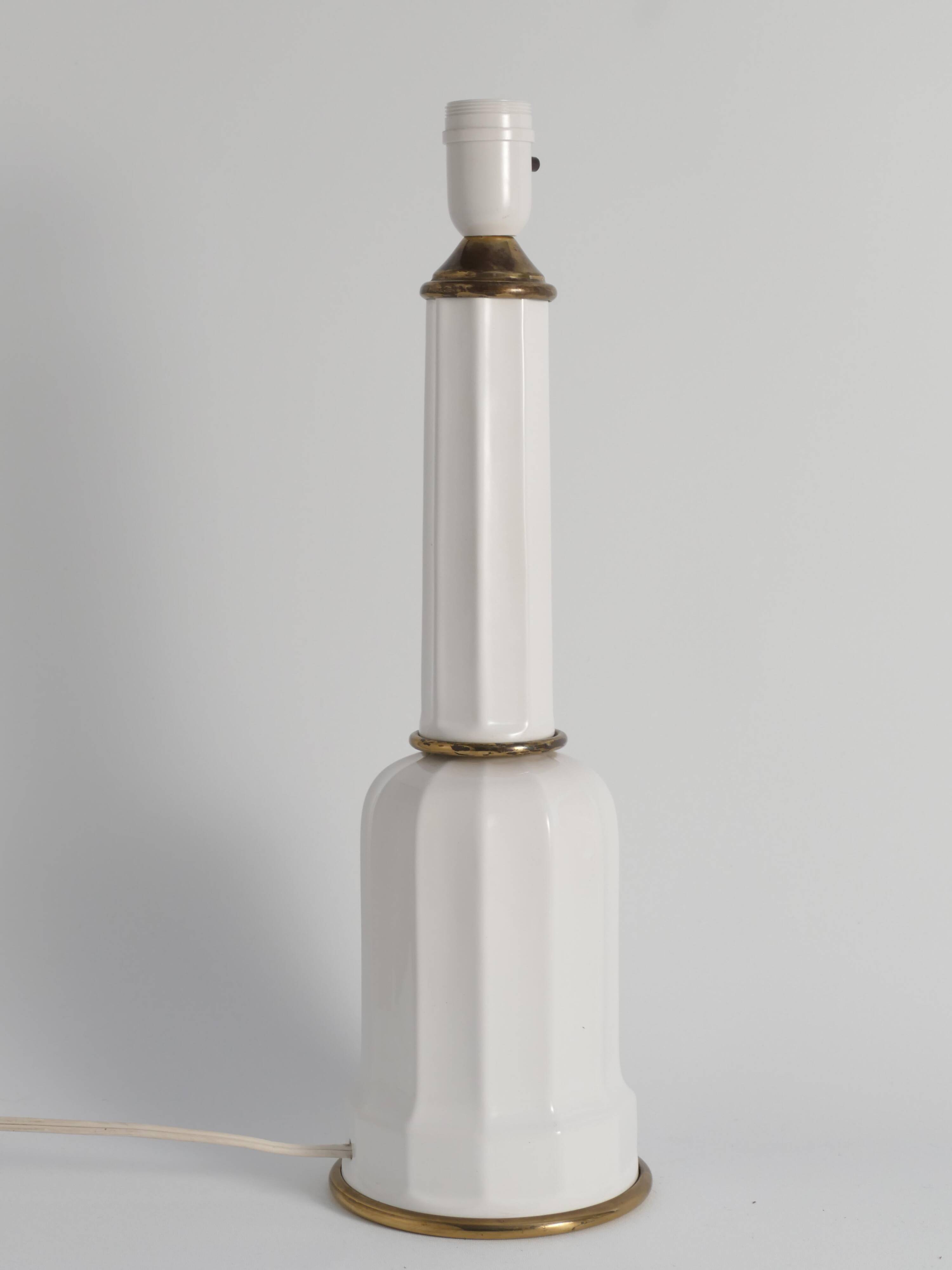 White Opaline Glass & Brass Heiberg Table Lamp, Denmark, Mid-19th century