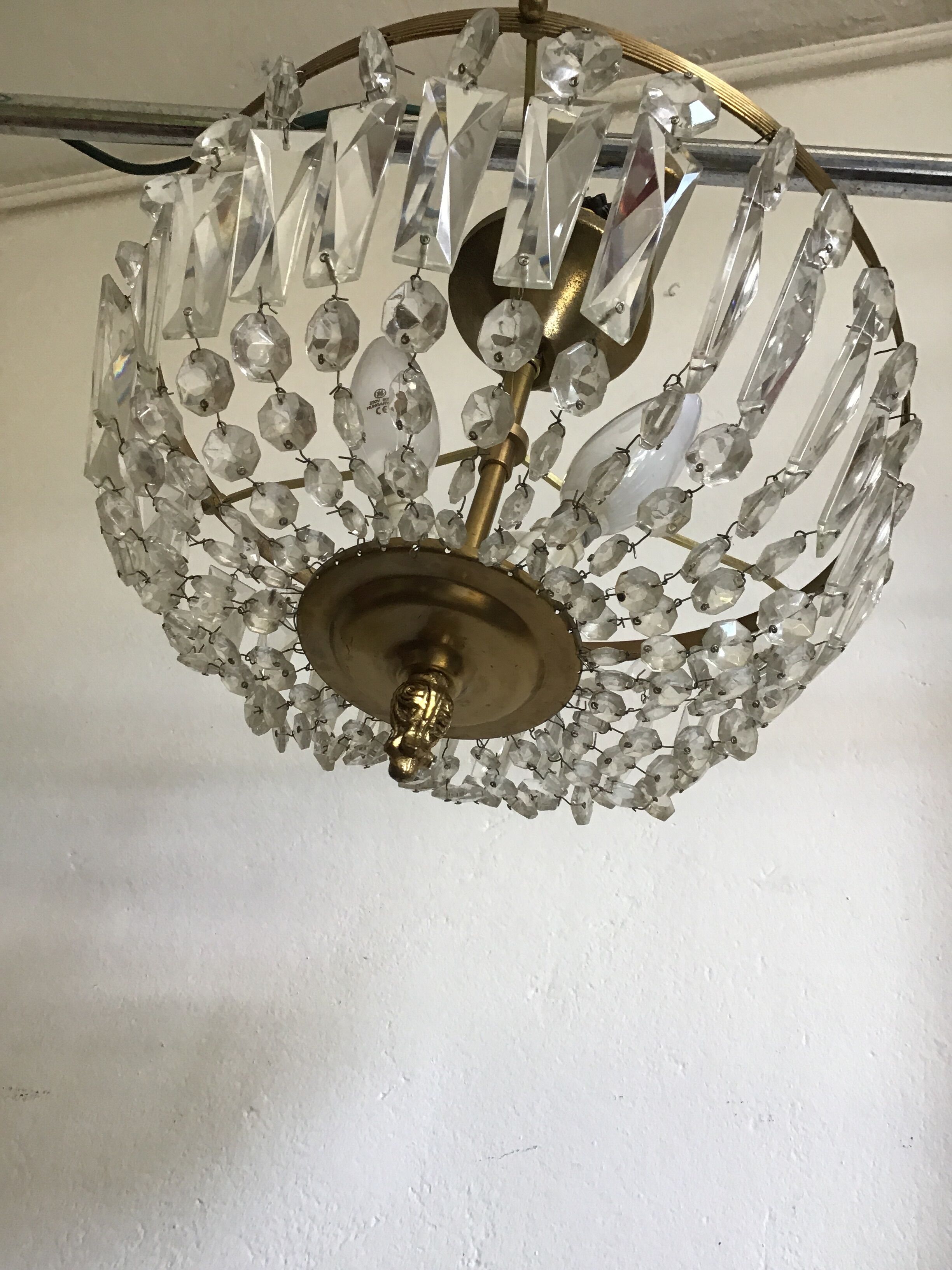 Crystal and brass basket chandelier