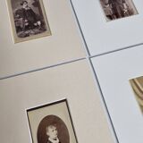Set of 4 mounted old photographs, portraits of children and young women from the 19th century