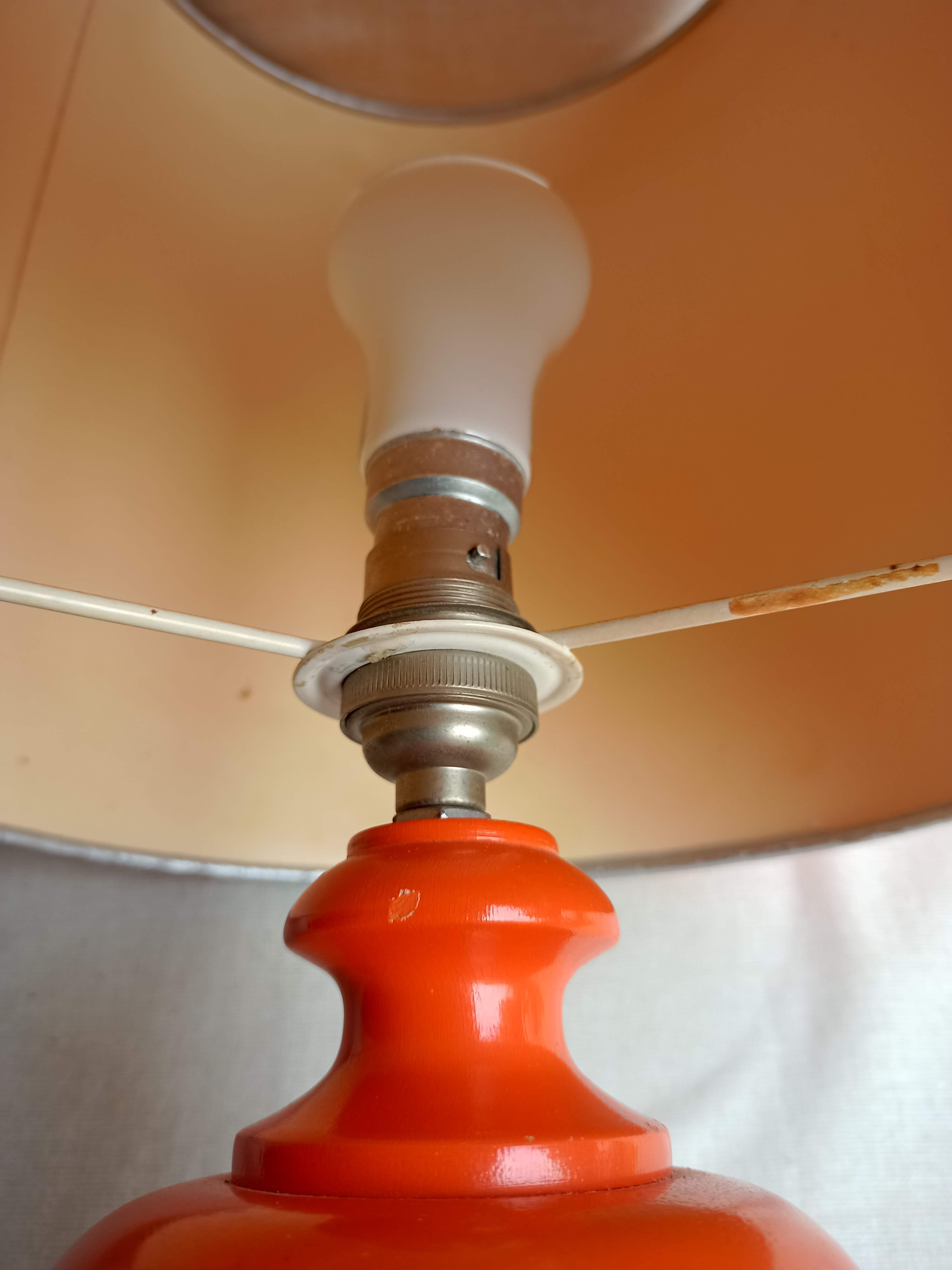 Orange lamp in vintage turned wood