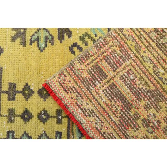 1970s Turkish Oushak Handmade Wool Cotton Yellow Runner 81x362