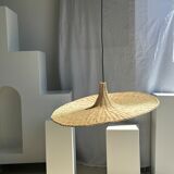 Large suspension, rattan luminaire in hat shape D:80cm