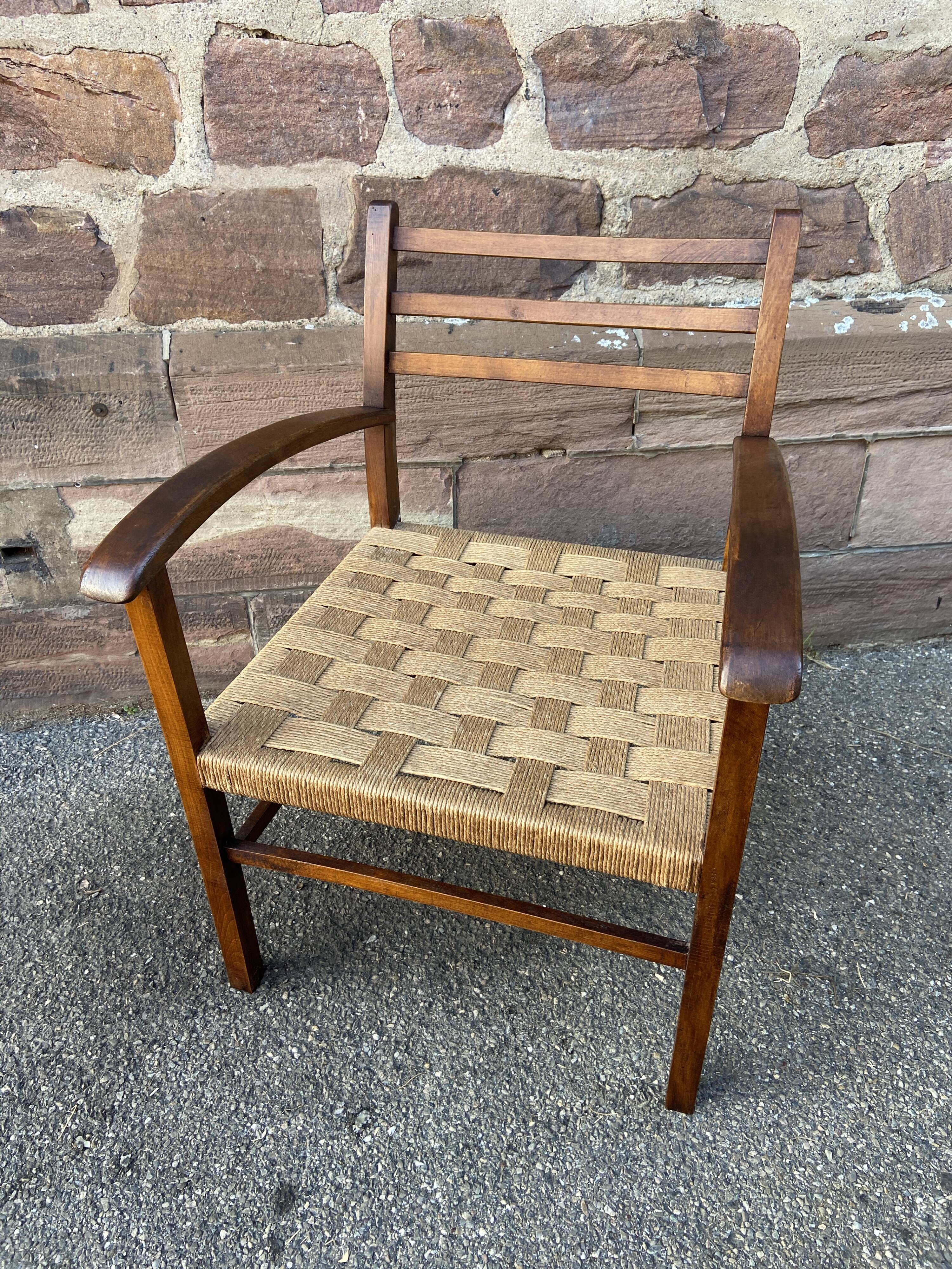 Vintage armchair in wood and rope, 1960s
