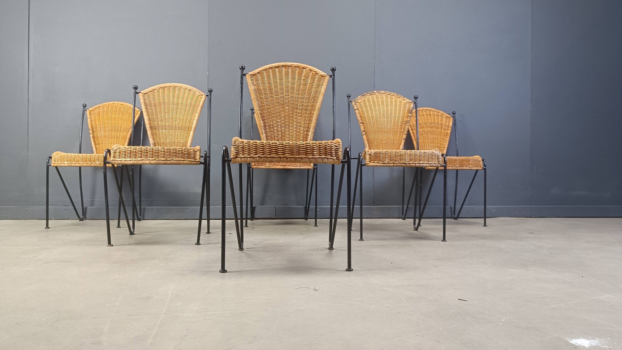 Wicker Chairs by Frederick Weinberg, 1960s, Set of 6