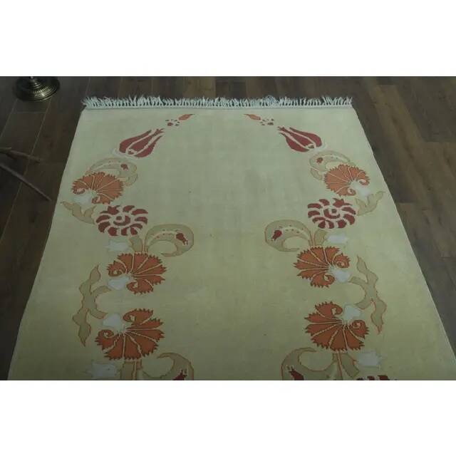 1970s Vintage Turkish Handmade Wool & Cotton Beige Area Rug 160x231