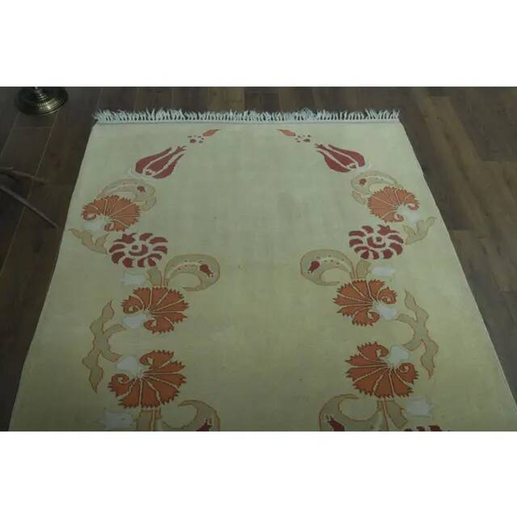 1970s Vintage Turkish Handmade Wool & Cotton Beige Area Rug 160x231