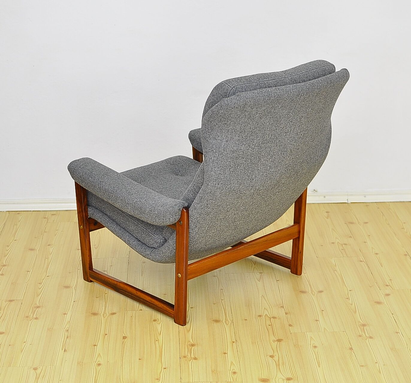 Scandinavian Rosewood Wingback Armchair with Wool Upholstery, 1960