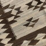Geometric Subtle Wool Kilim Rug, Handwoven Cream & Brown Floor Covering
