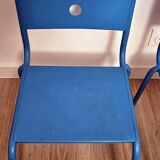 Pair of vintage blue metal school chairs – 1960s