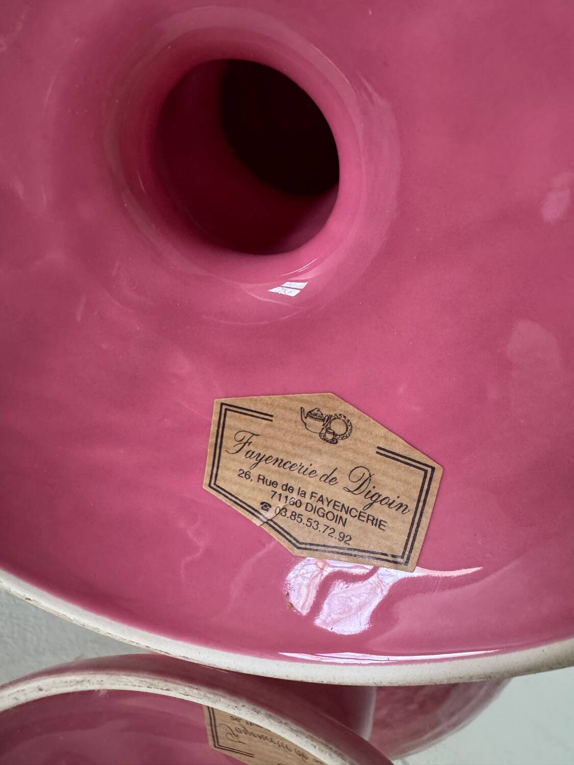 Grande coupe sur pied faïence Digoin rose