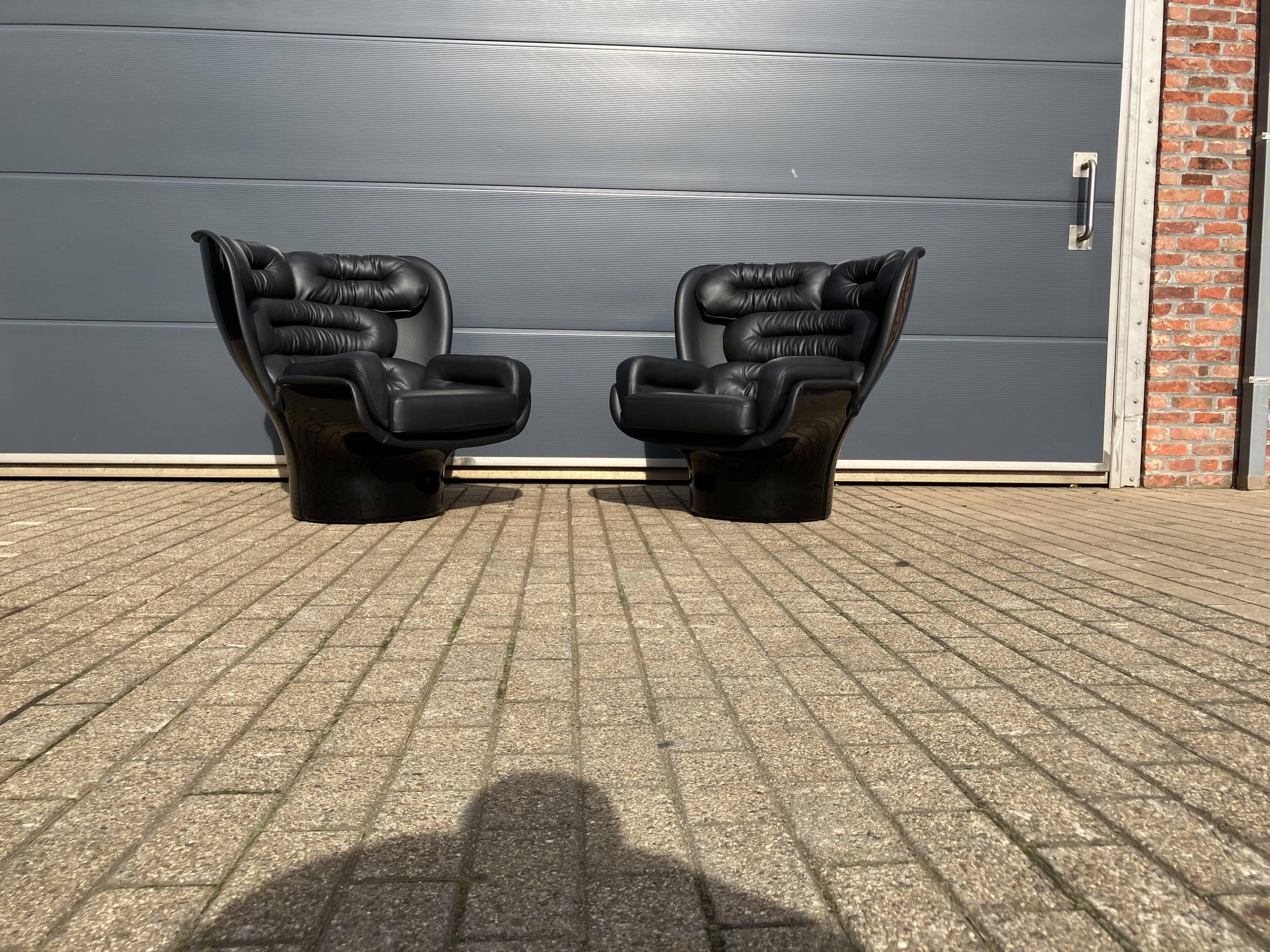 2x Joe Colombo Elda Longhi chair black on black, showroom condition!