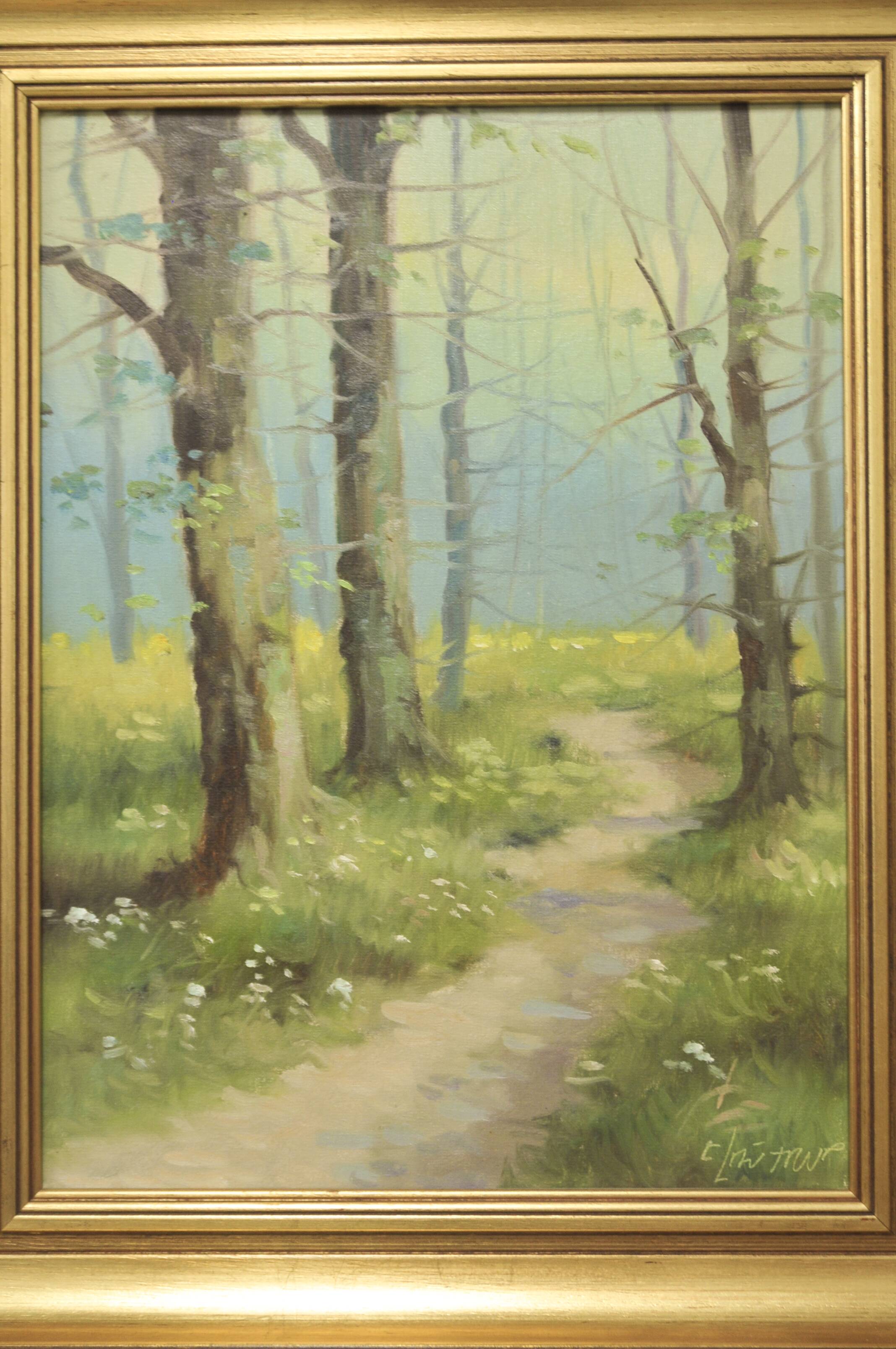Vintage gold frame painting forest