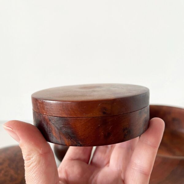 Ensemble coupe et boîtes en loupe d'orme vintage