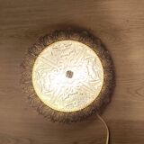 1960s molded glass ceiling light with brass crown