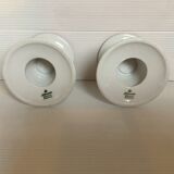 Pair of white candlesticks, pink line, Germany