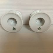 Pair of white candlesticks, pink line, Germany