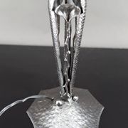 Art Deco Wrought Iron Lamp, Floral Tulip signed Degué, France, c. 1930