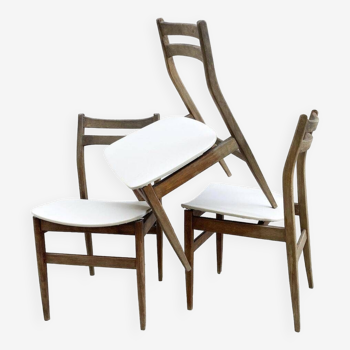 Trio de chaises scandinaves en skaï blanc
