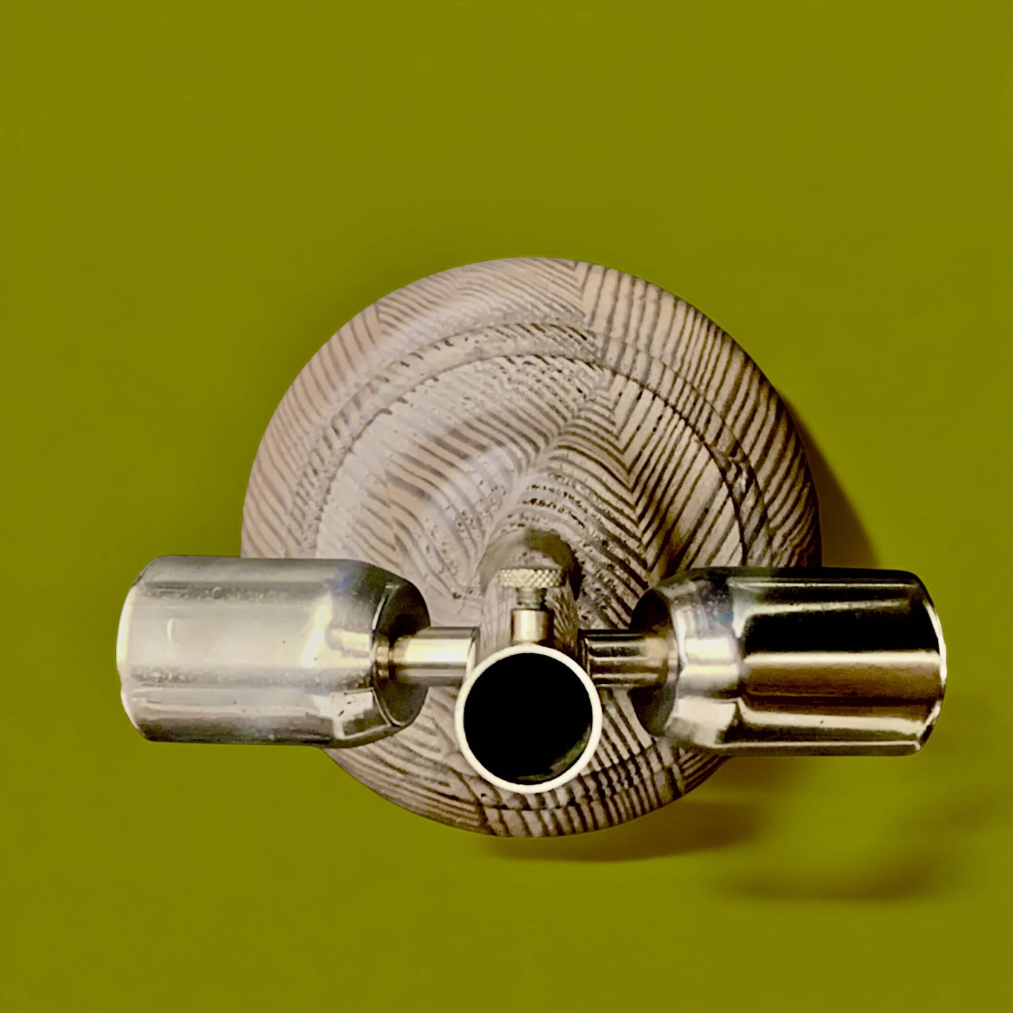 Large vintage lamp base in solid wood and chrome metal