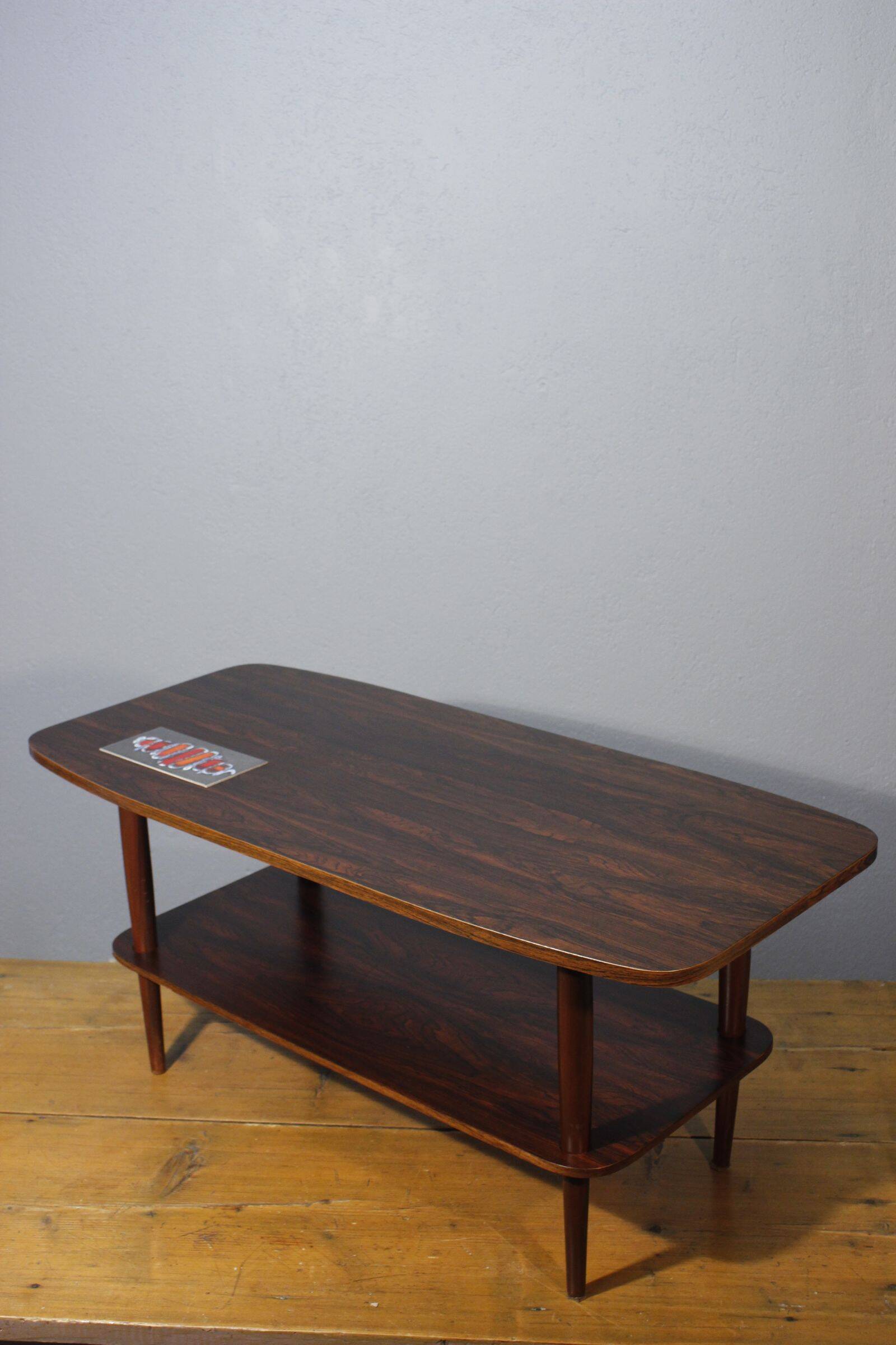 Scandinavian style coffee table from the 50s, rosewood & ceramic