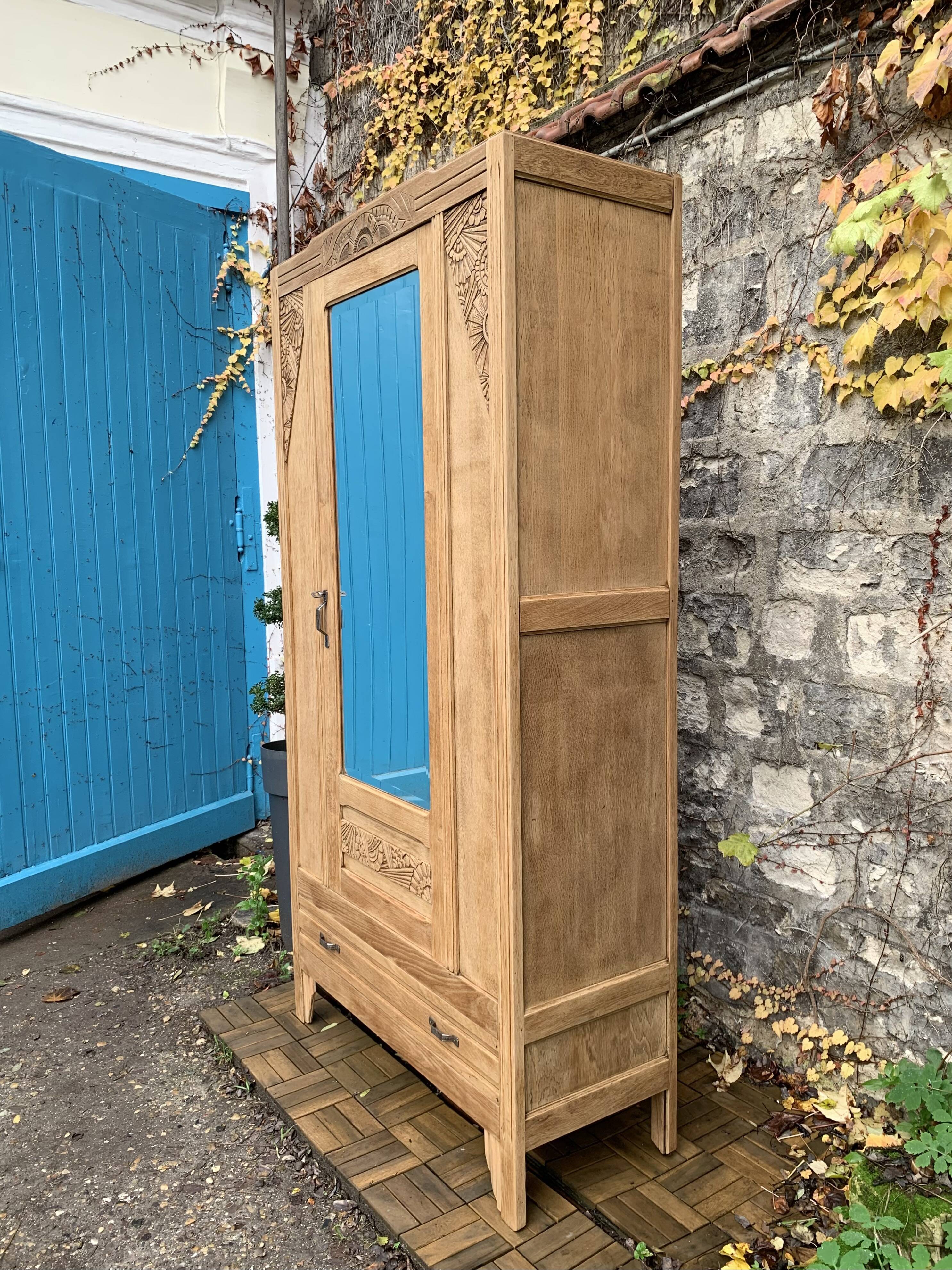 Parisian art deco cabinet in raw wood 1930