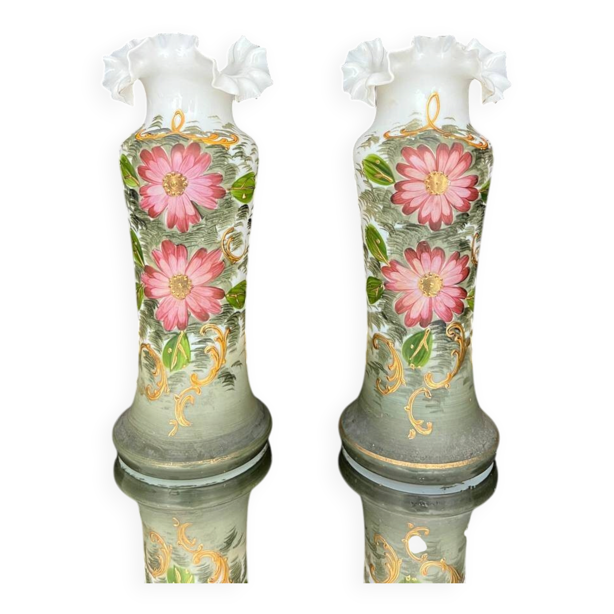 Pair of Bristol vases in painted opaline